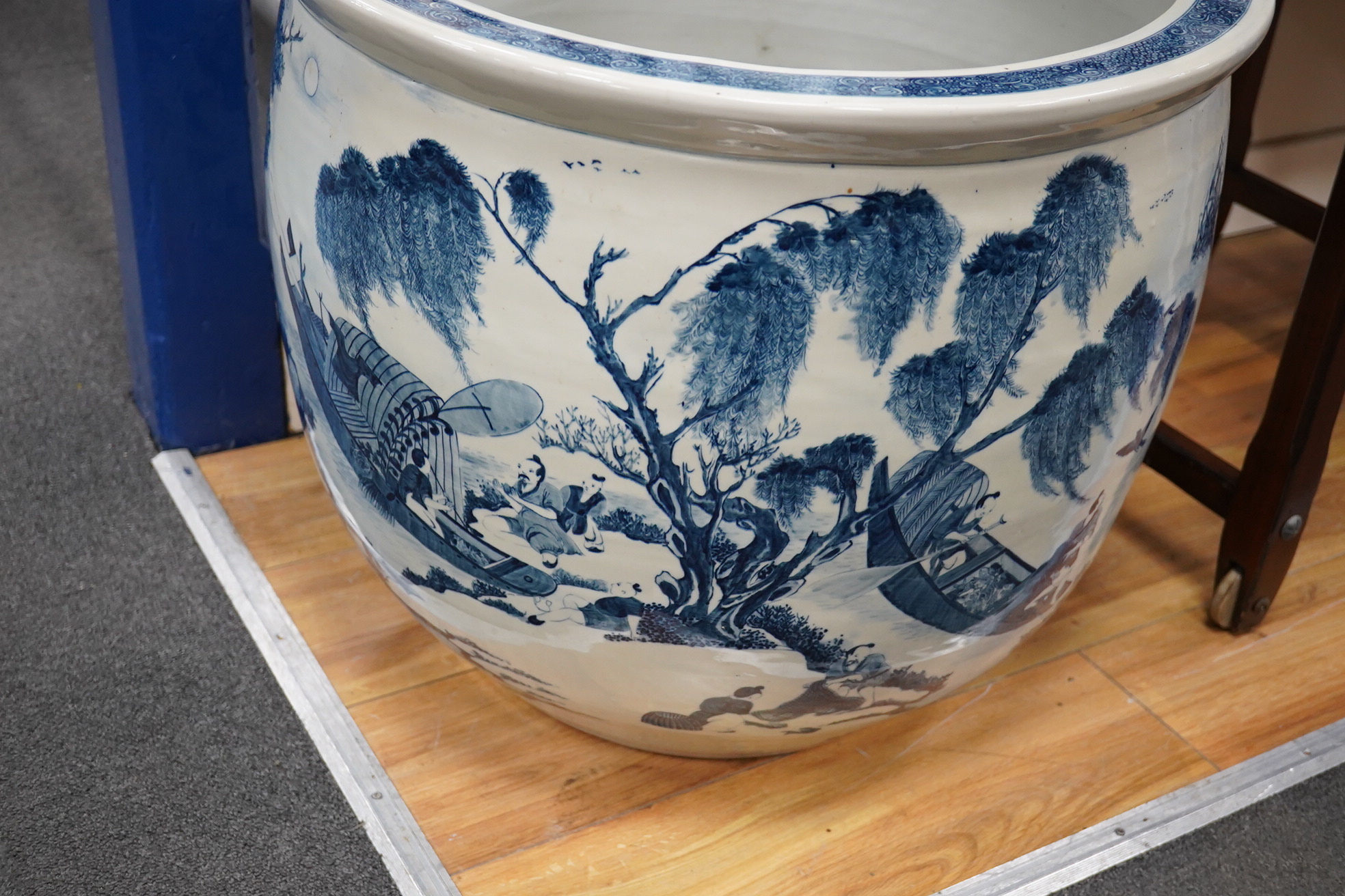 A massive Chinese blue and white fish bowl, 48cm high. Condition - good